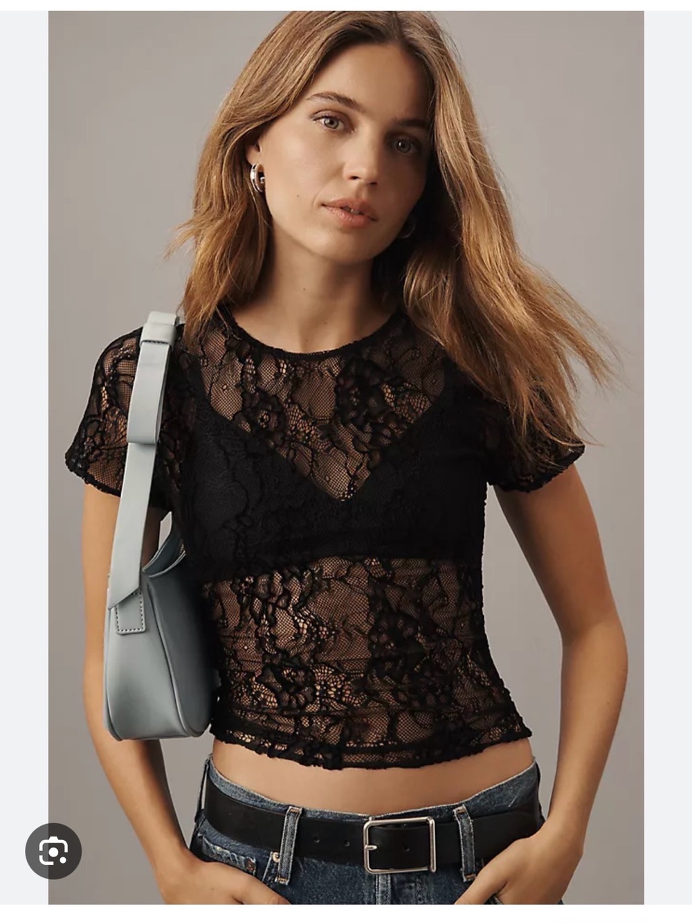 Good American Black Sheer Lace Crop Top